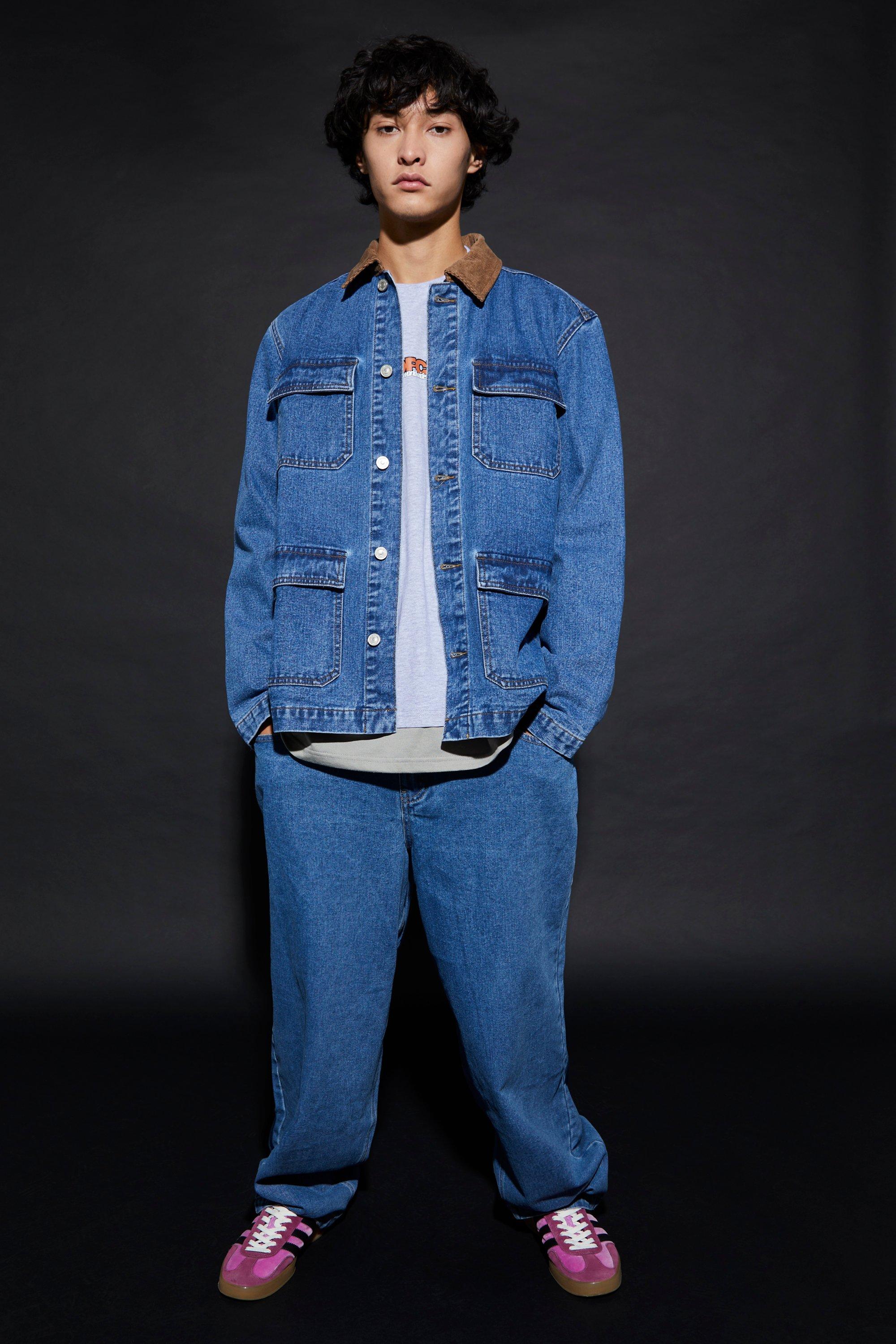 Utility Denim Jacket With Cord Collar boohoo CA